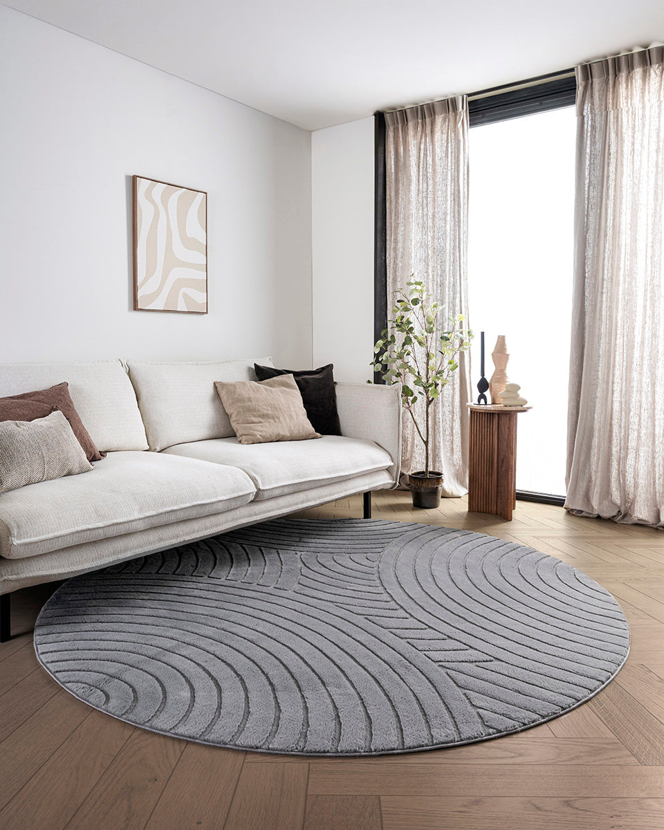 Runder Japandi-Teppich – Ovara Zenith Grey