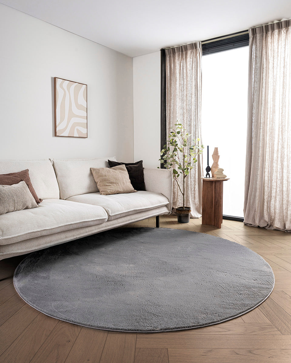 Runder Japandi-Teppich – Ovara Plano Grey