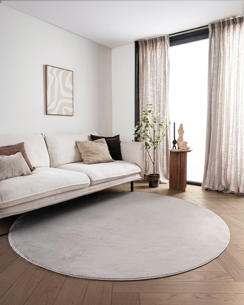Runder Japandi-Teppich – Ovara Plano Taupe
