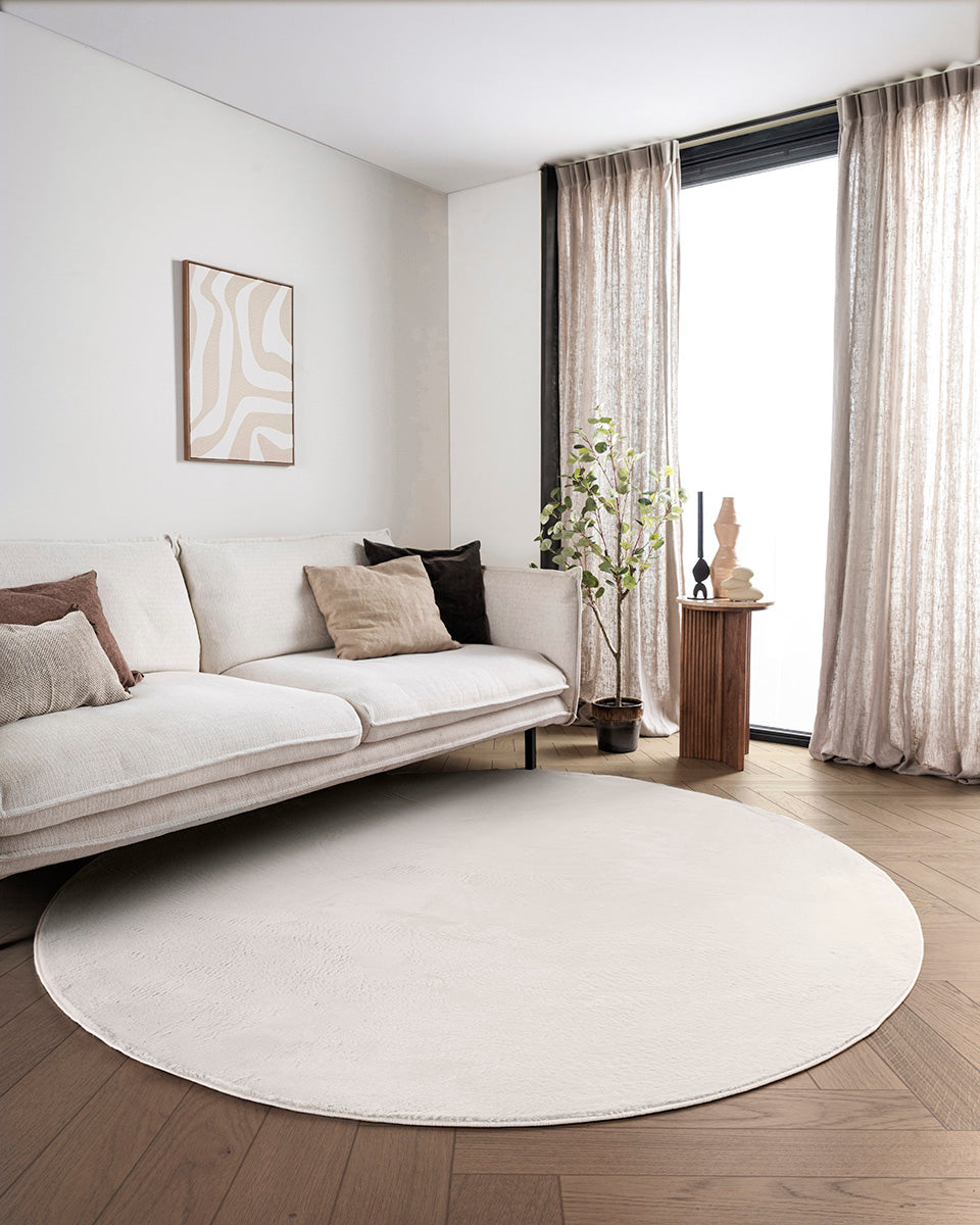 Runder Japandi-Teppich – Ovara Plano Beige