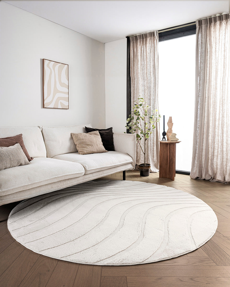 Runder Japandi-Teppich – Ovara Maris Beige