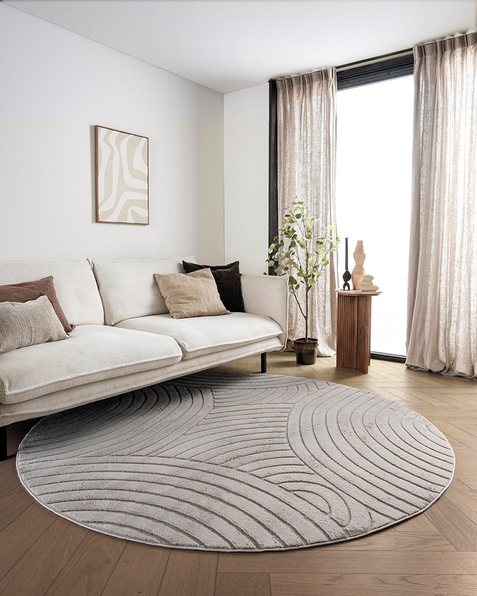 Runder Japandi-Teppich – Ovara Zenith Taupe