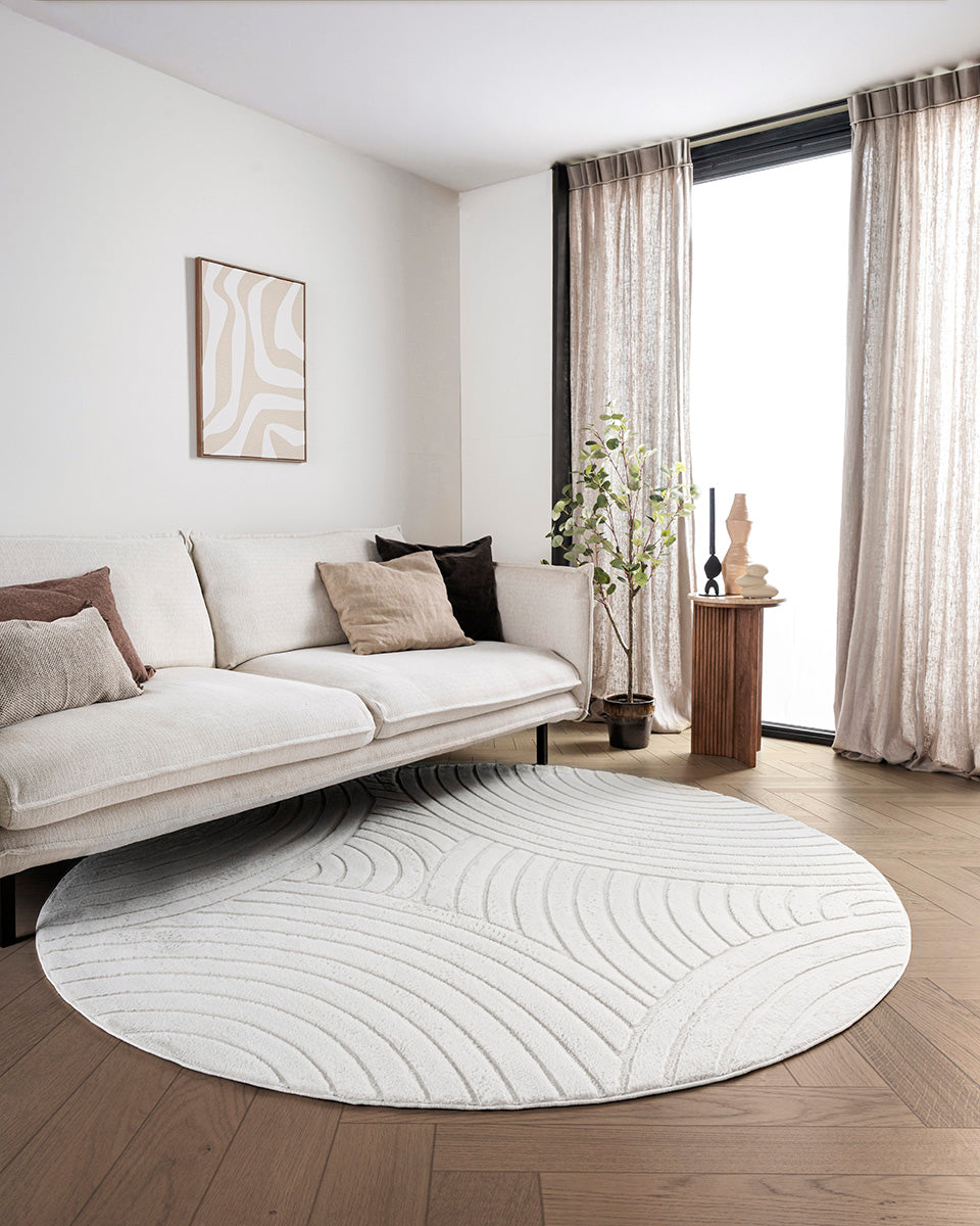 Runder Japandi-Teppich – Ovara Zenith Beige