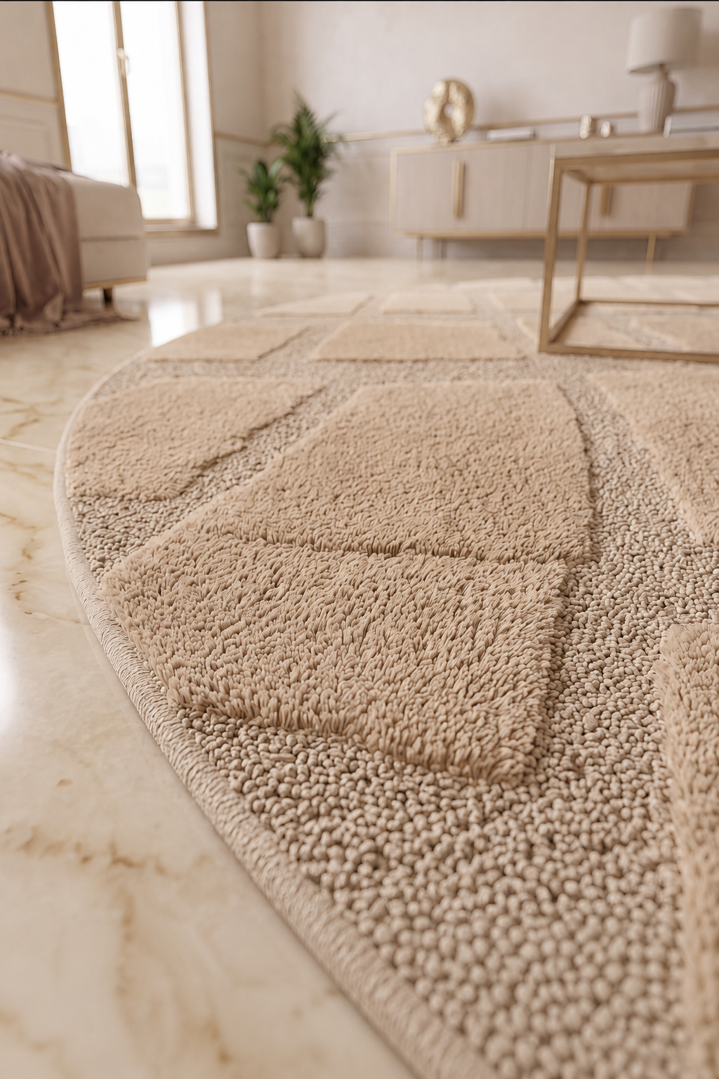 Japandi Teppich Linea Block Beige Rund