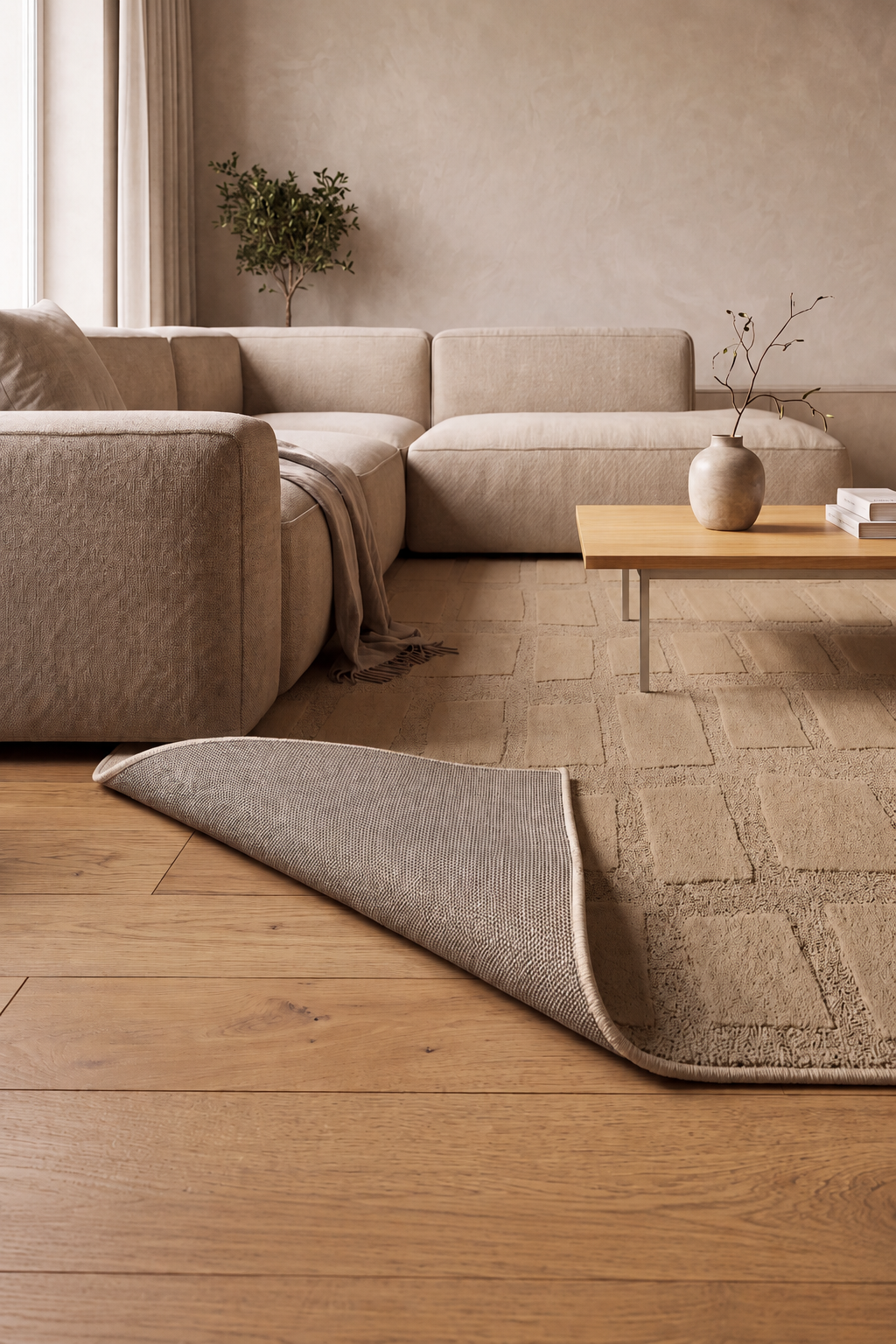 Japandi Teppich Linea Block Beige