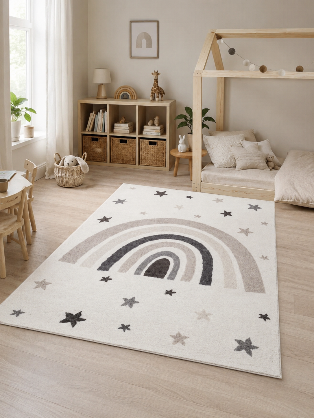Kinderteppich - Regenbogen Weiß
