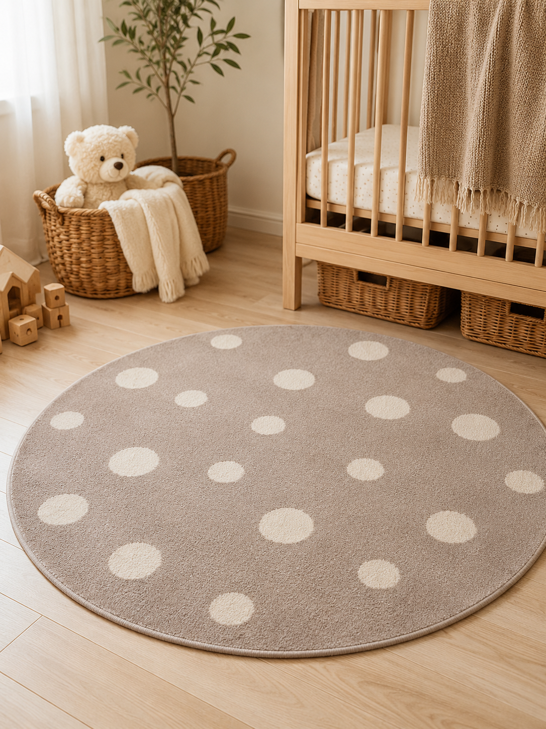 Kinderteppich - Rund Dotti Beige