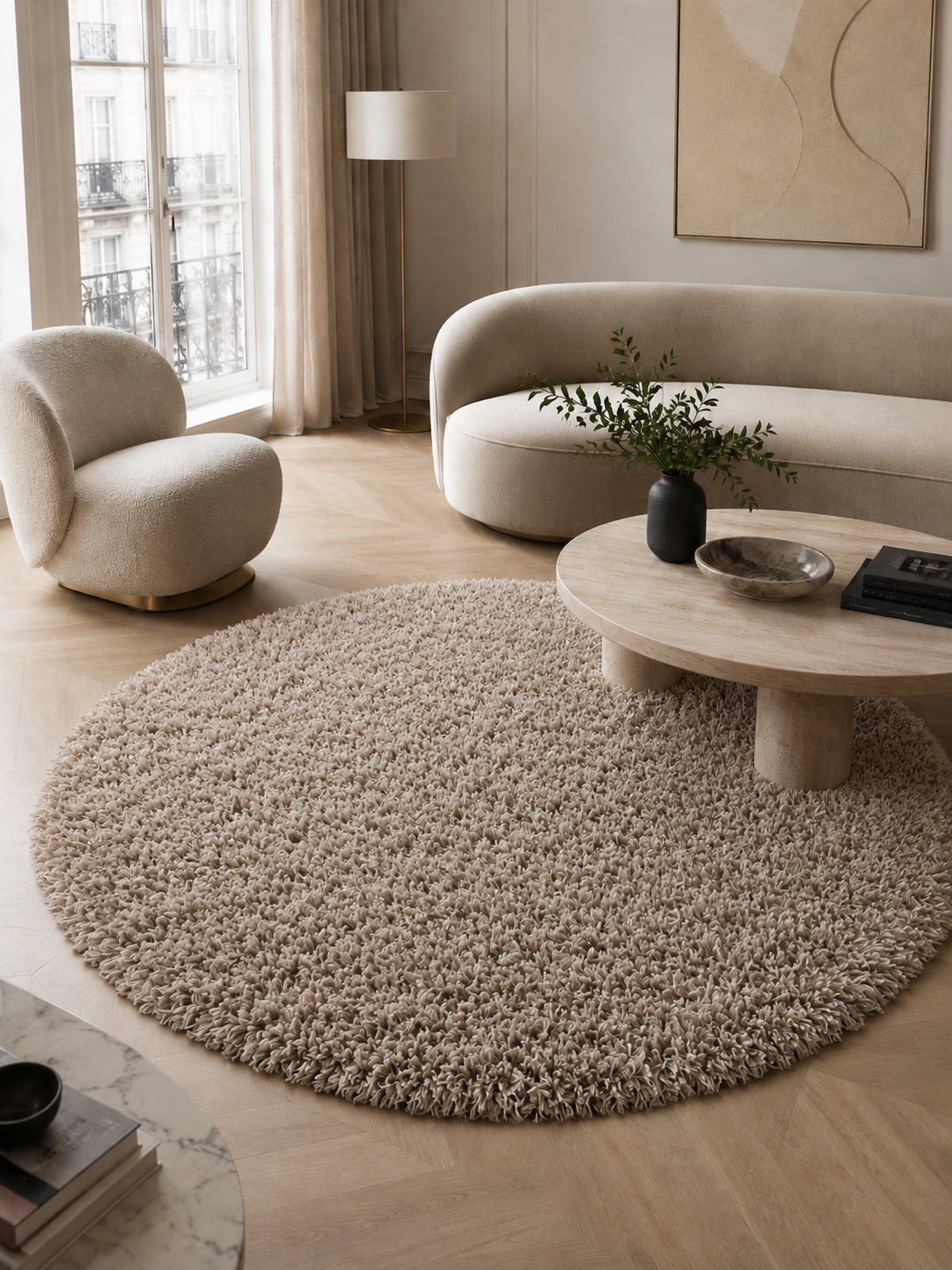 Runder Hochflor-Teppich – FLUFFY 3500 BEIGE