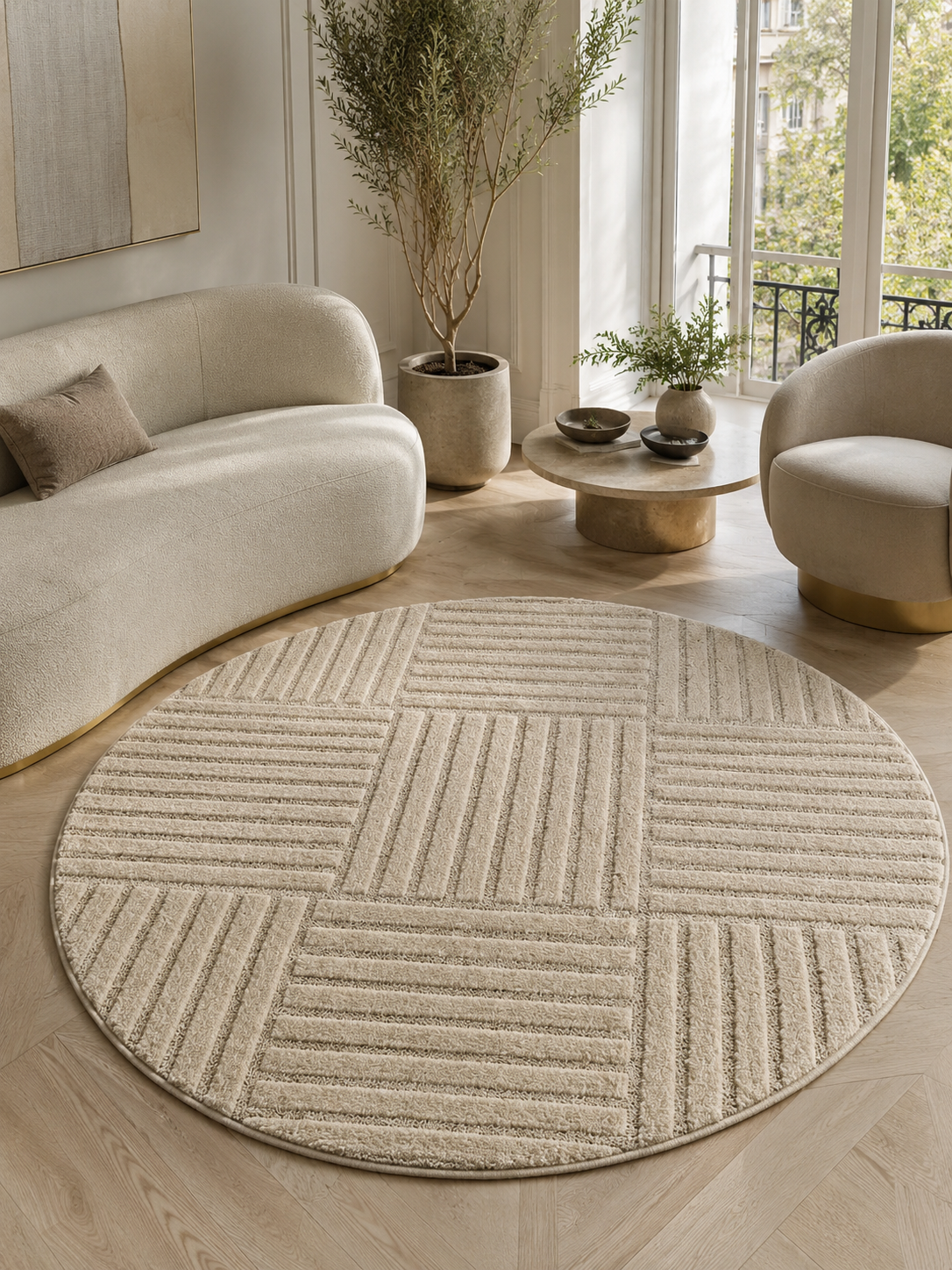 Runder Japandi Teppich - ART 1123 BEIGE