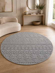 Runder Japandi Teppich - HELIX 2202 SILBER