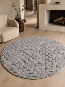 Runder Japandi Teppich - HELIX 2203 SILVER