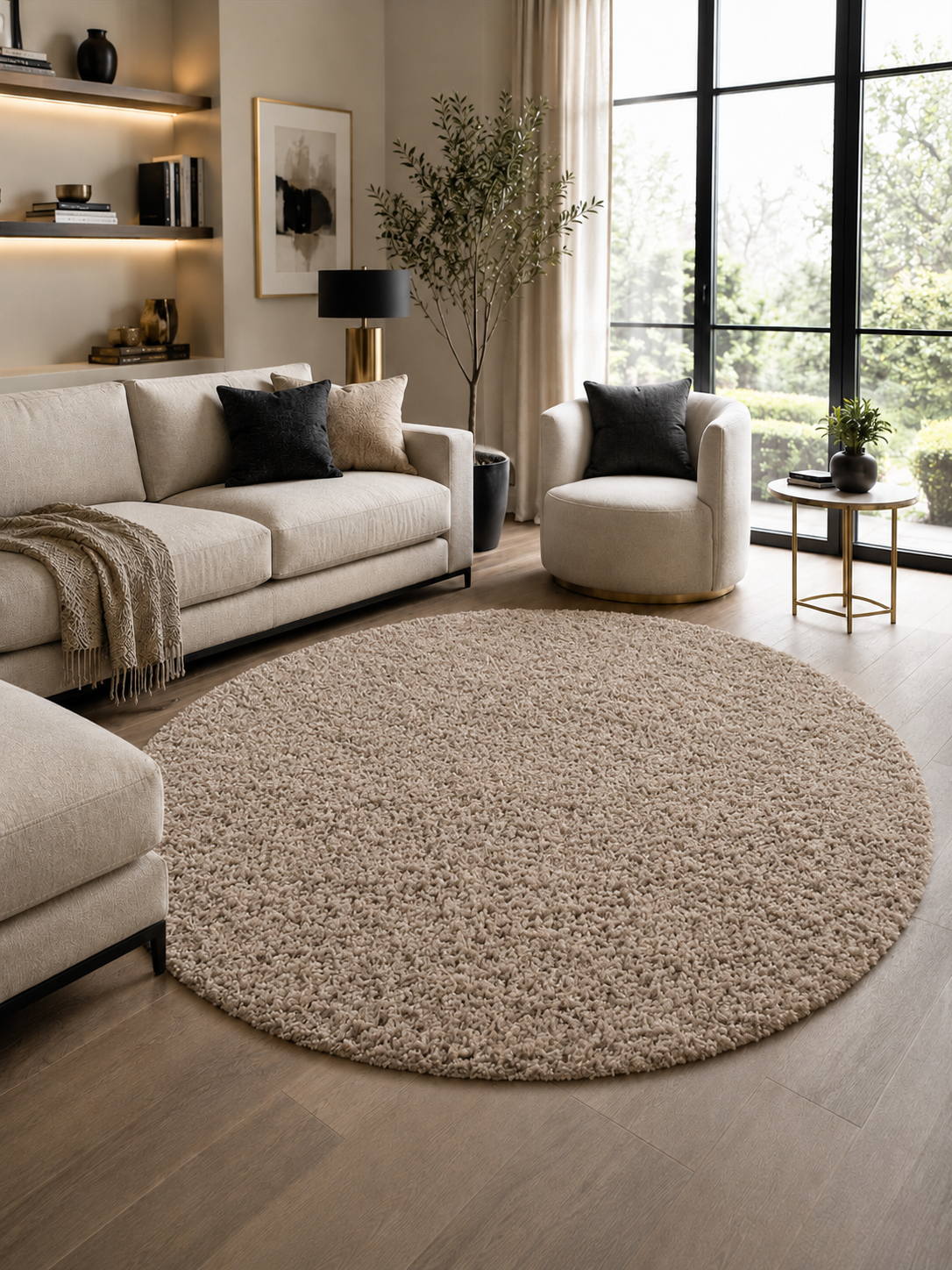 Runder Hochflor-Teppich Shaggy – LIFE 1500 BEIGE