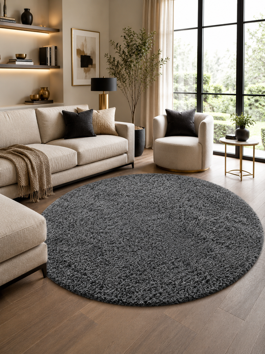 Runder Shaggy Hochflor-Teppich - LIFE 1500 GREY