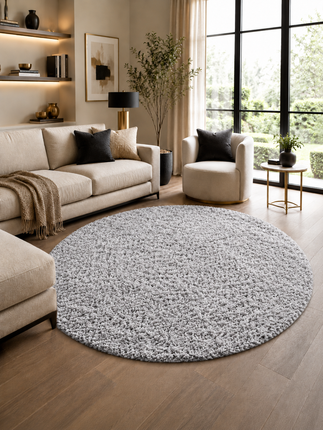 Rund Hochflor Teppich Shaggy - LIFE 1500 LIGHTGREY