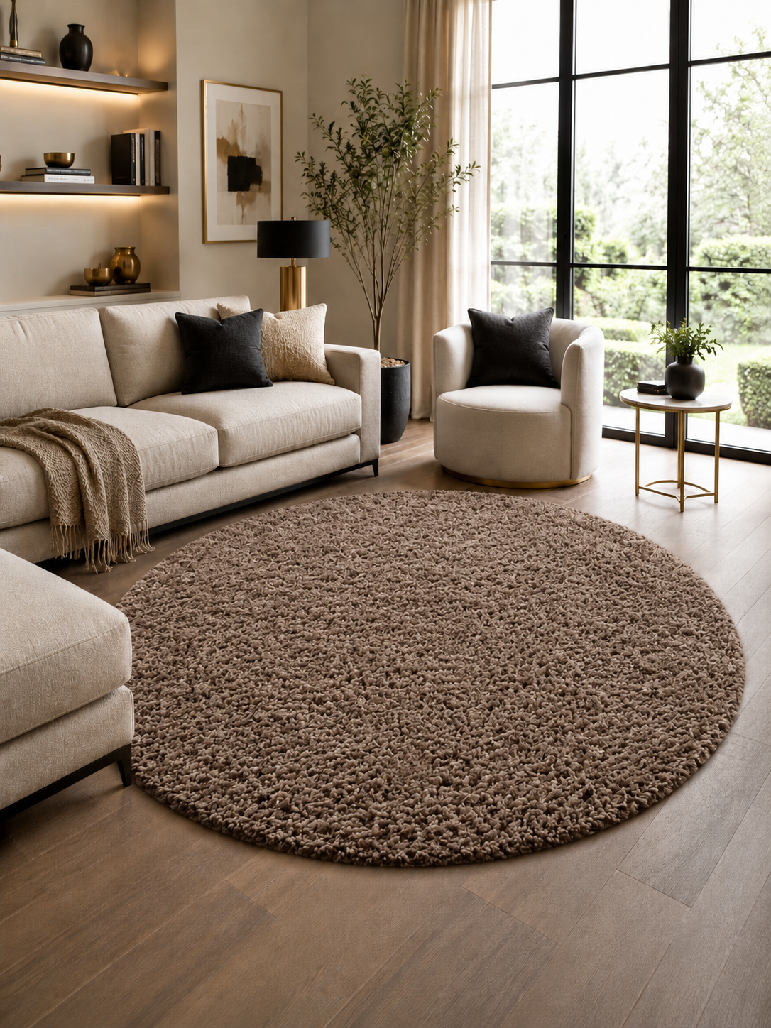 Runder Hochflor-Teppich Shaggy - LIFE 1500 MOCCA