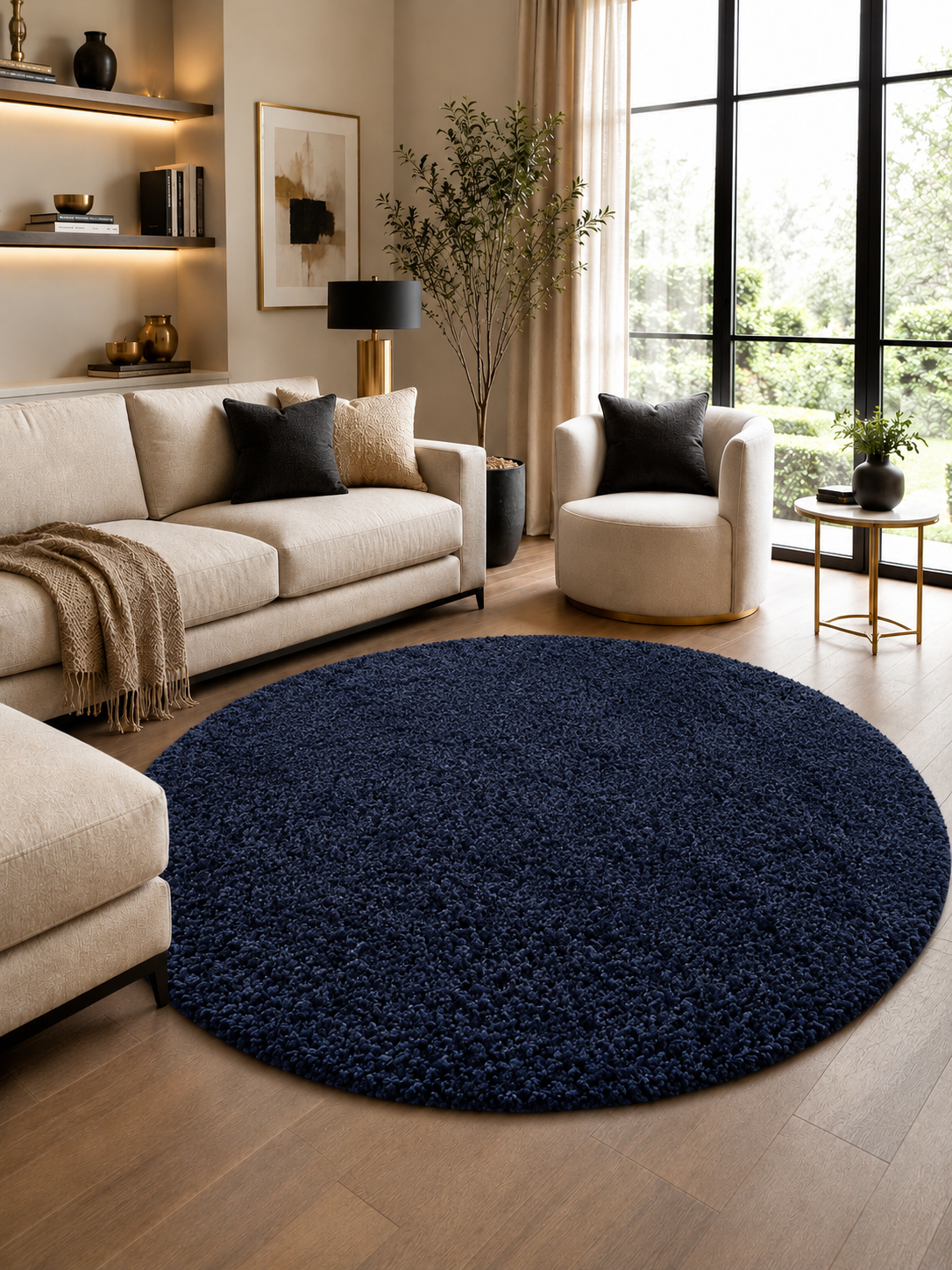 Runder Shaggy Hochflor-Teppich - LIFE 1500 NAVY