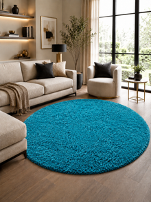 Runder Shaggy Hochflor Teppich - LIFE 1500 TÜRKEIS