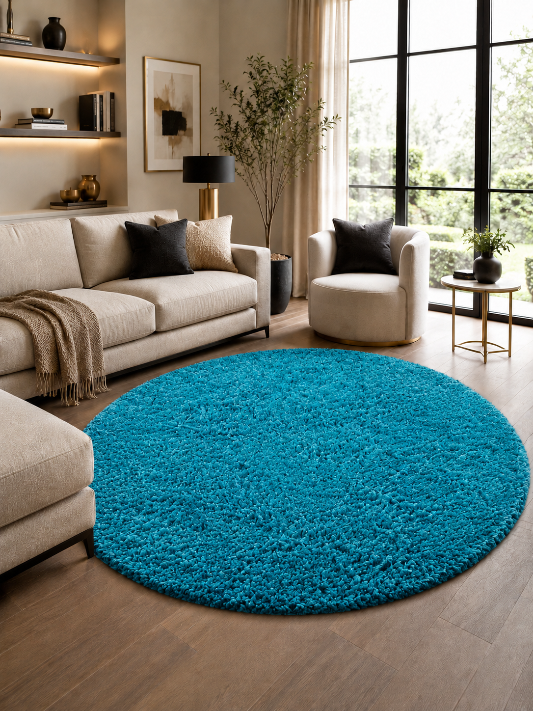 Runder Shaggy Hochflor Teppich - LIFE 1500 TÜRKEIS