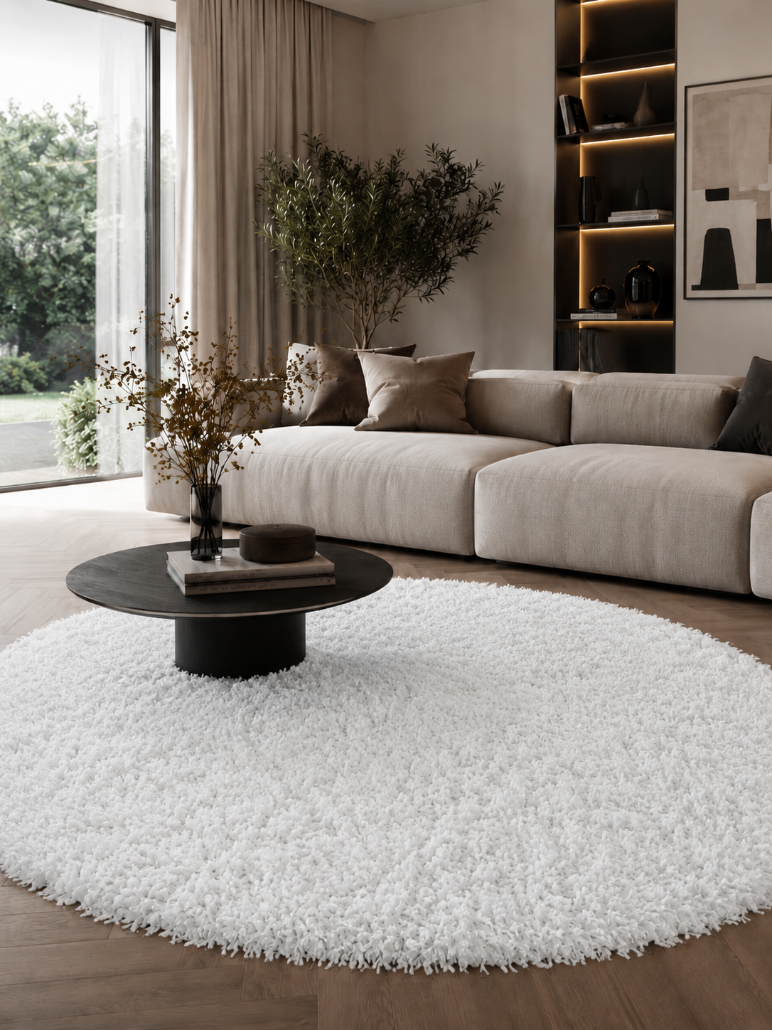 Runder Shaggy Hochflor Teppich - SYDNEY 3000 WHITE