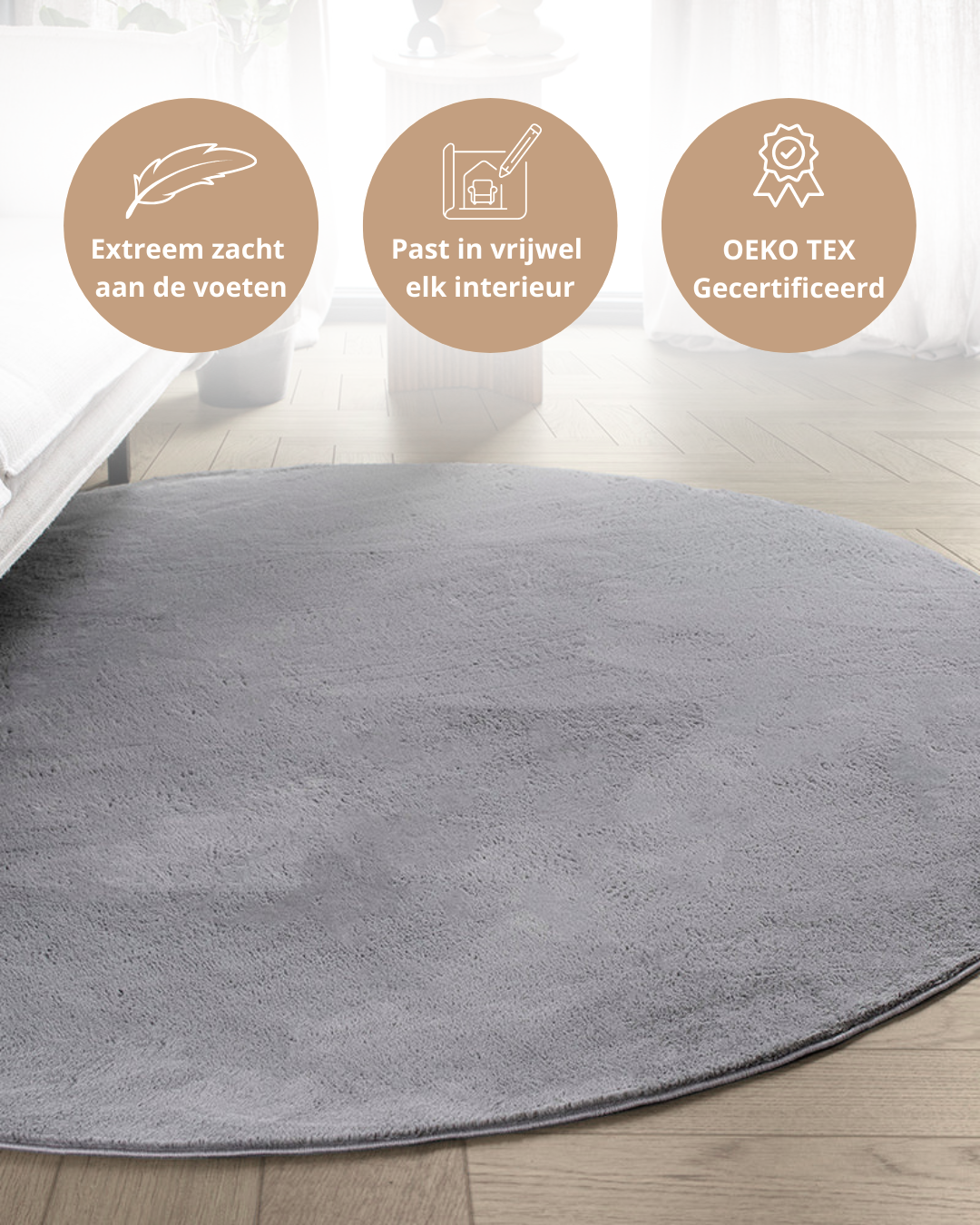 Runder Japandi-Teppich – Ovara Plano Grey