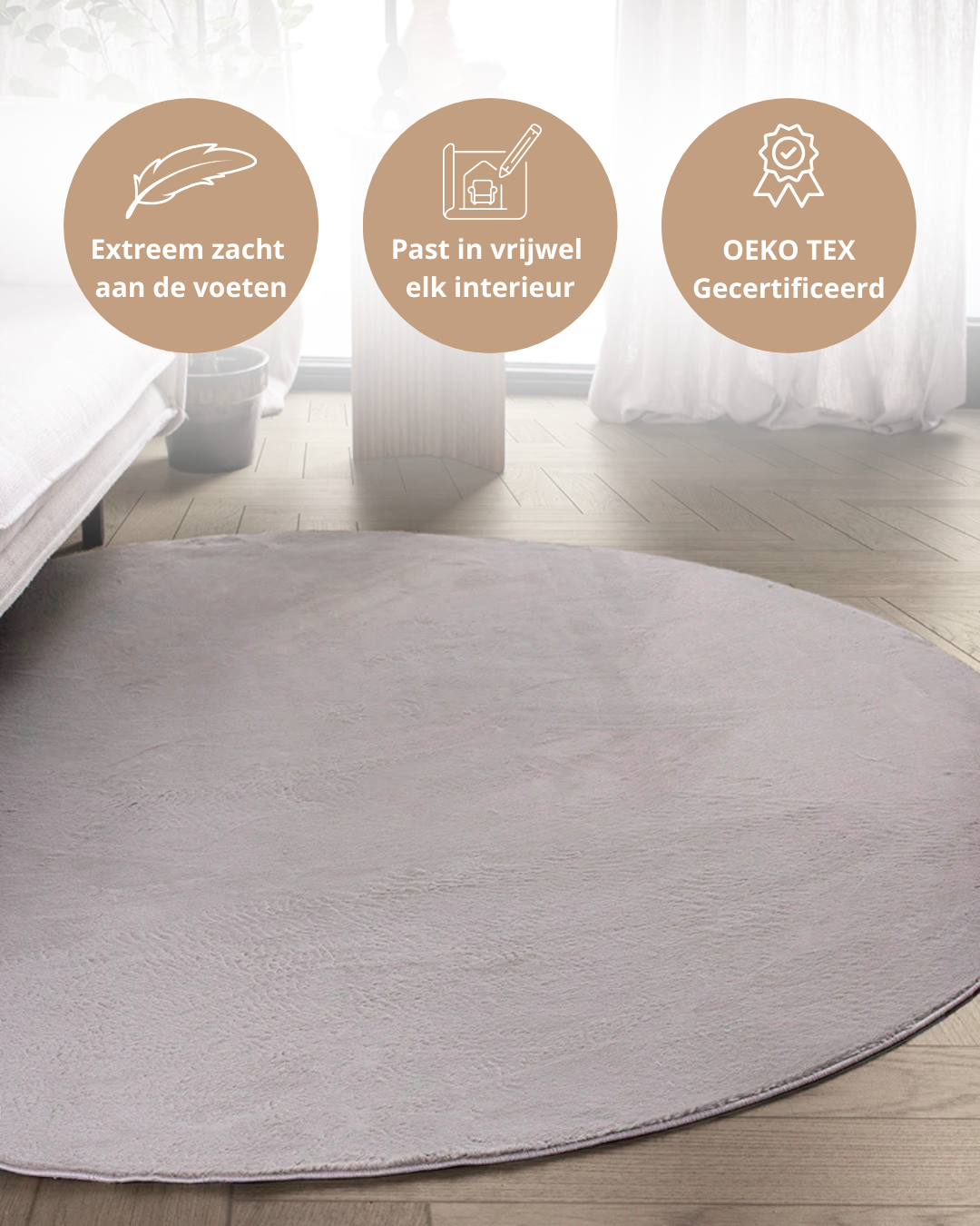Runder Japandi-Teppich – Ovara Plano Taupe