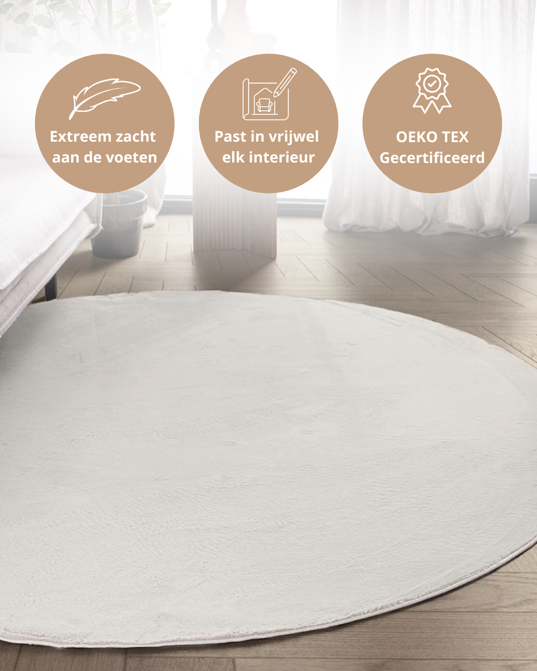 Runder Japandi-Teppich – Ovara Plano Beige