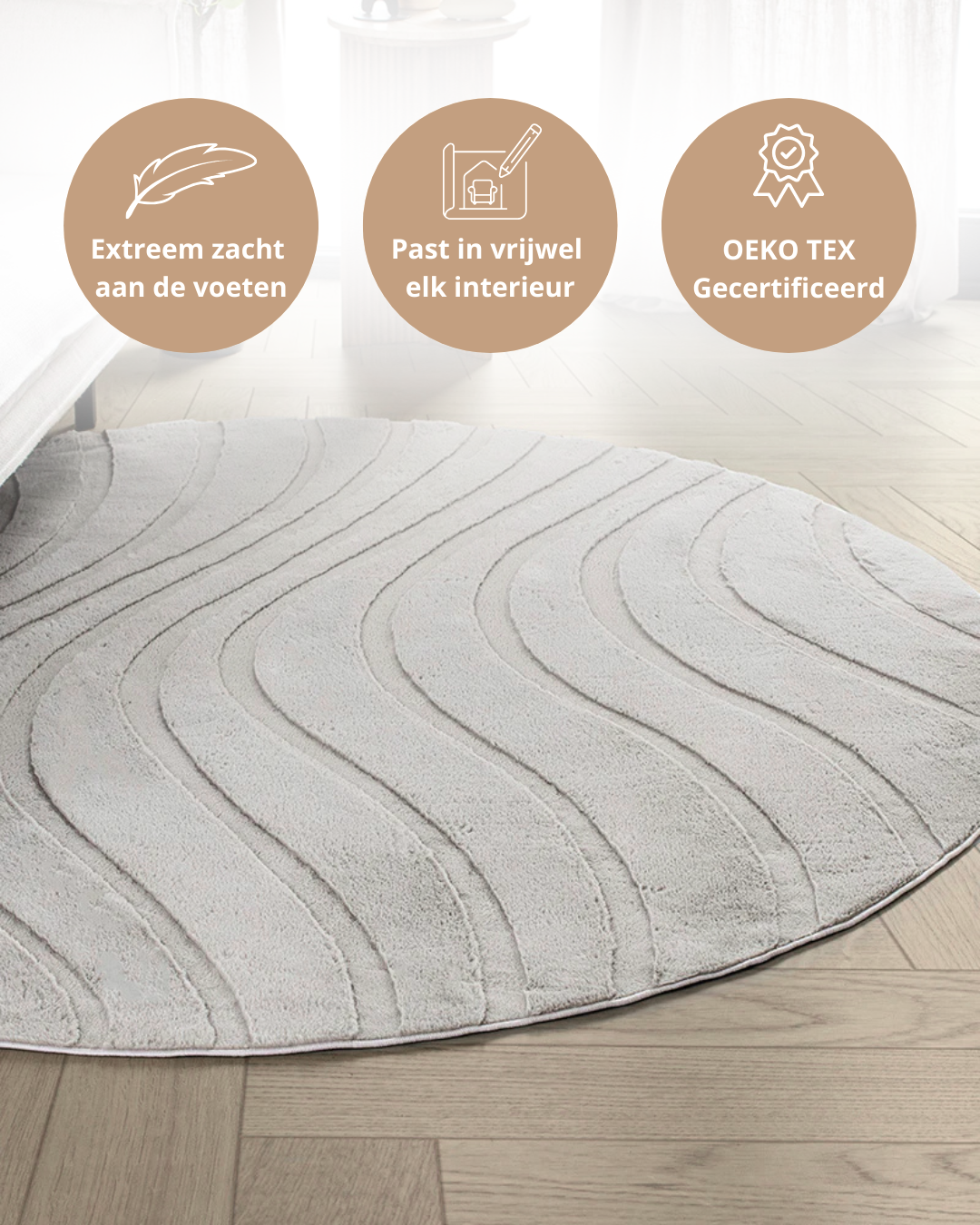 Runder Japandi-Teppich – Ovara Maris Taupe