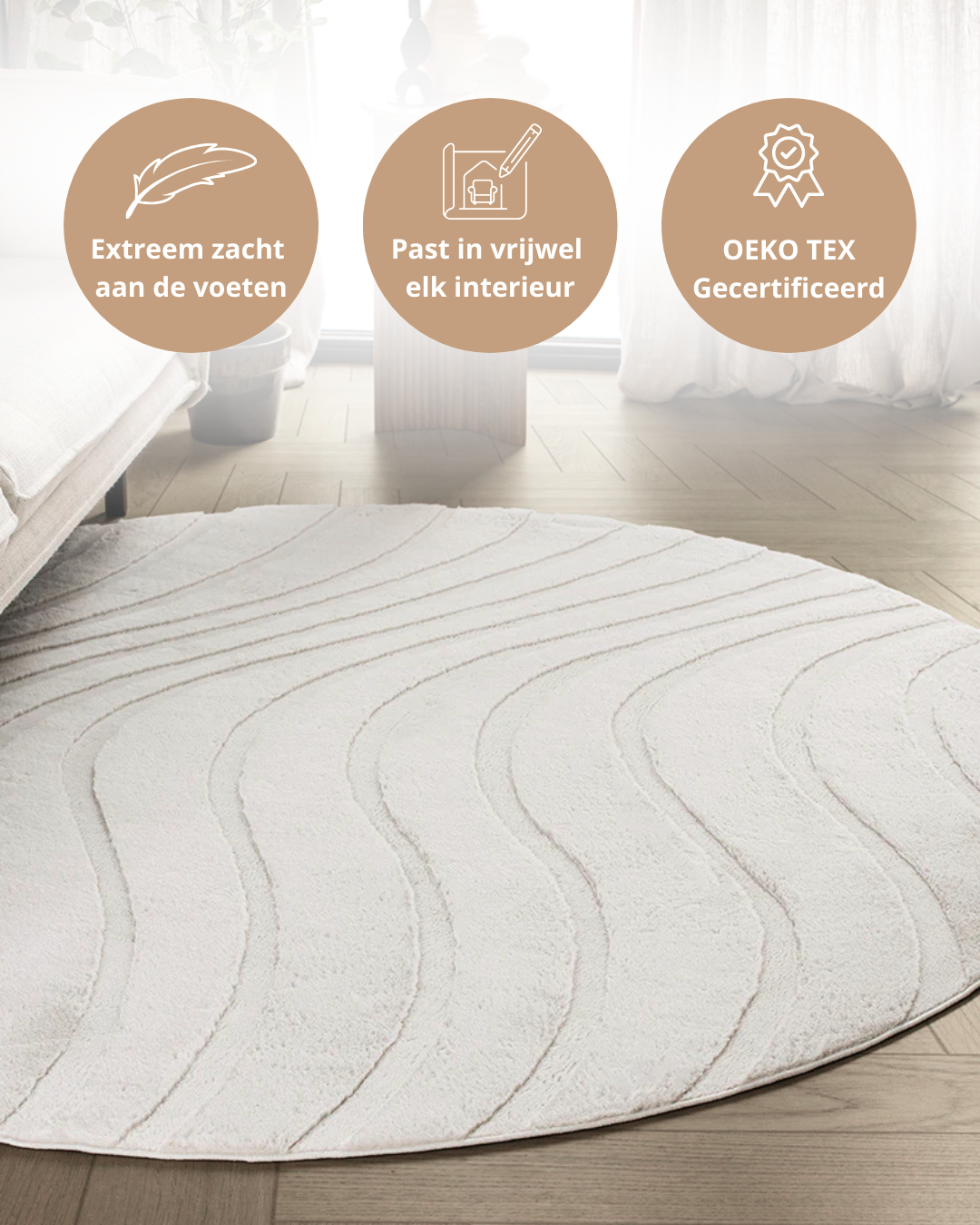 Runder Japandi-Teppich – Ovara Maris Beige