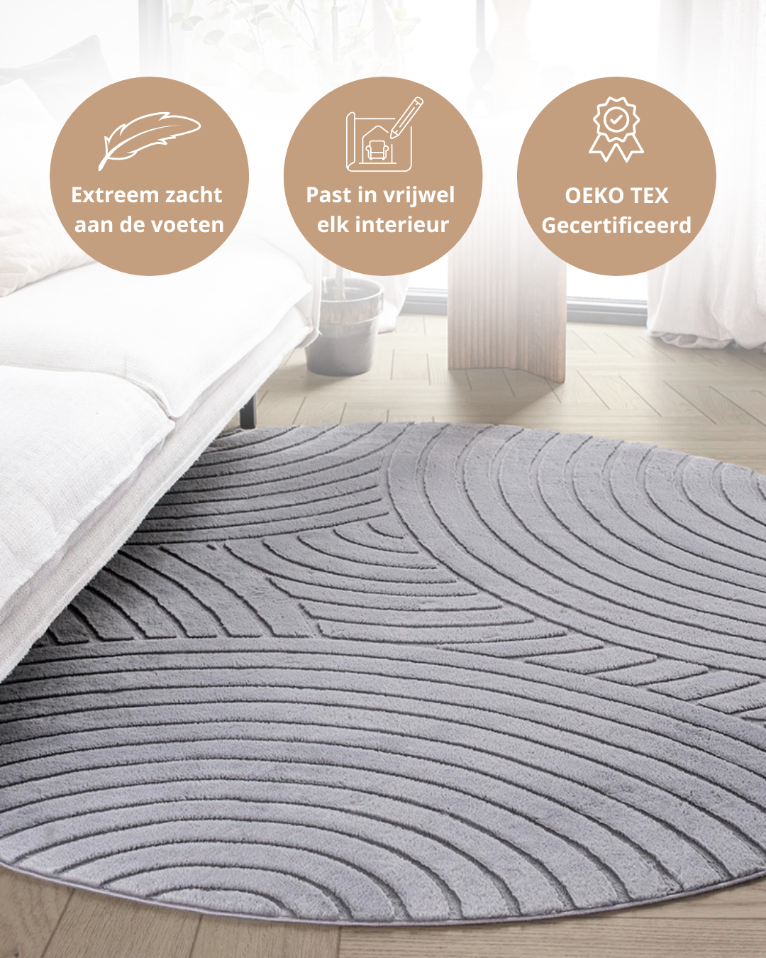 Runder Japandi-Teppich – Ovara Zenith Grey