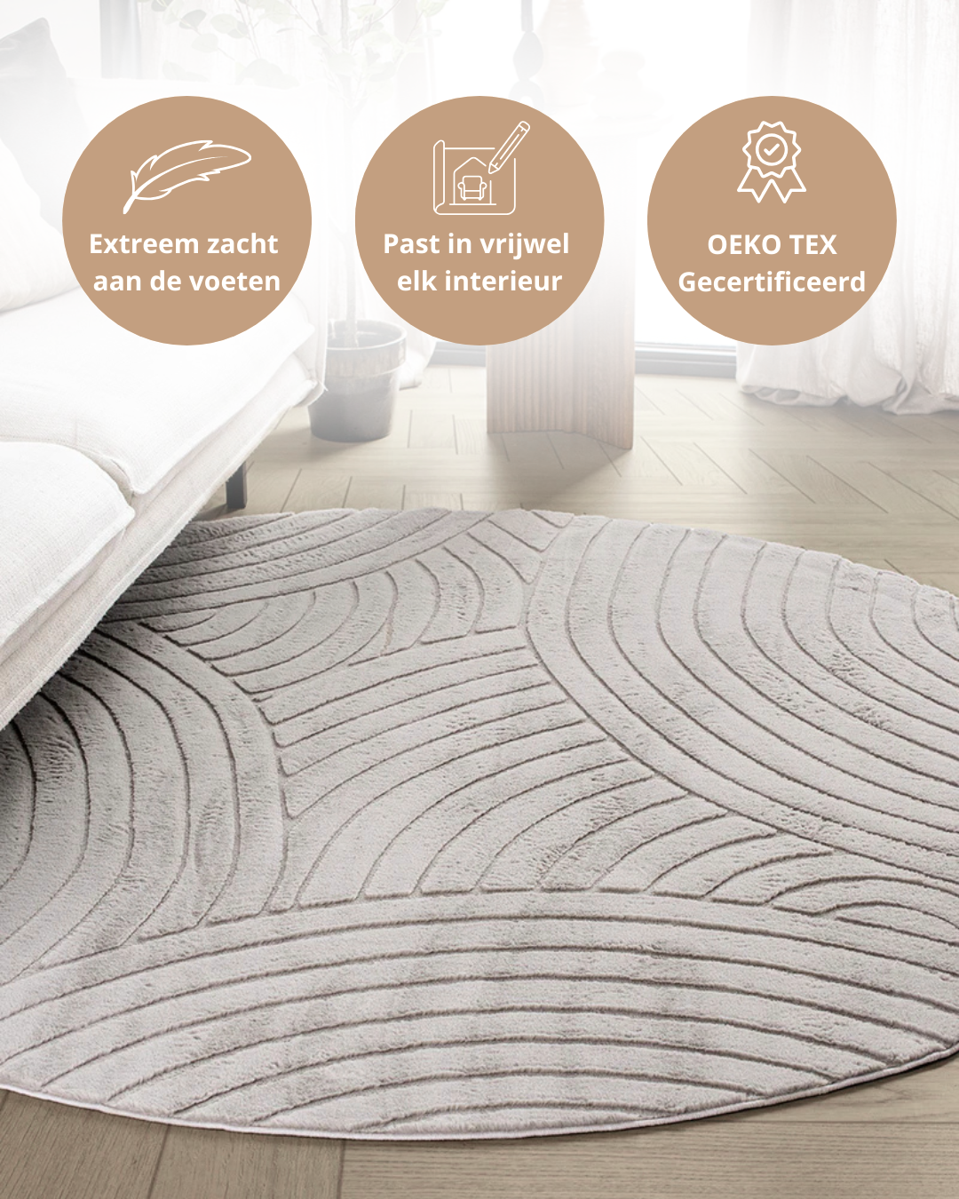 Runder Japandi-Teppich – Ovara Zenith Taupe