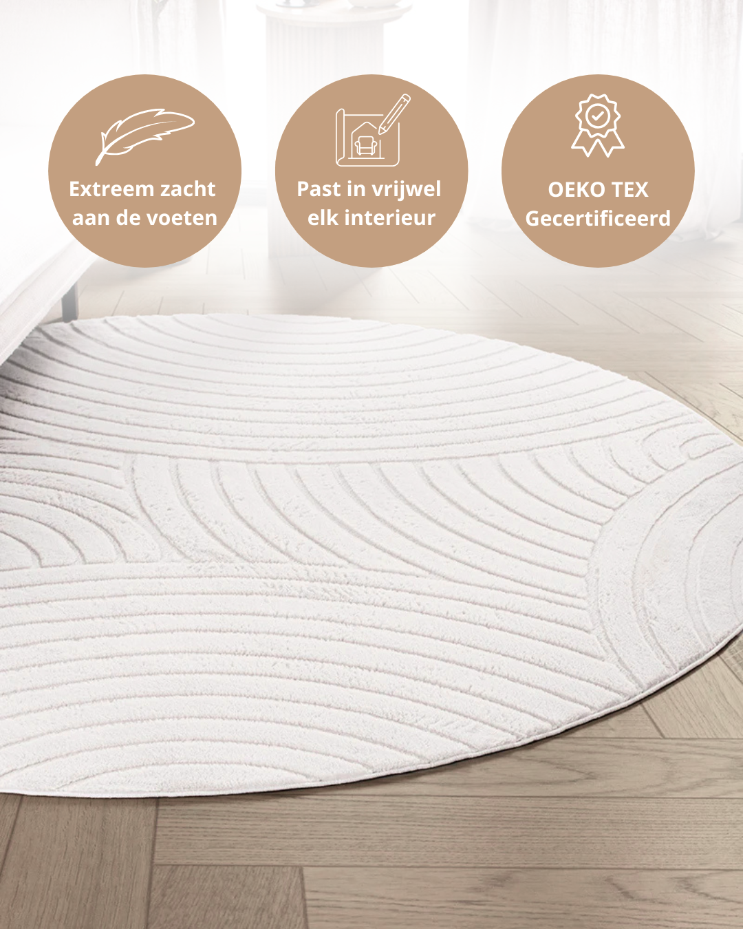 Runder Japandi-Teppich – Ovara Zenith Beige
