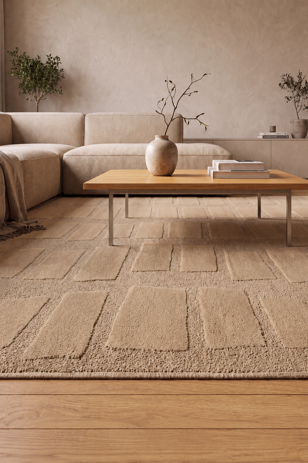 Japandi Teppich Linea Block Beige