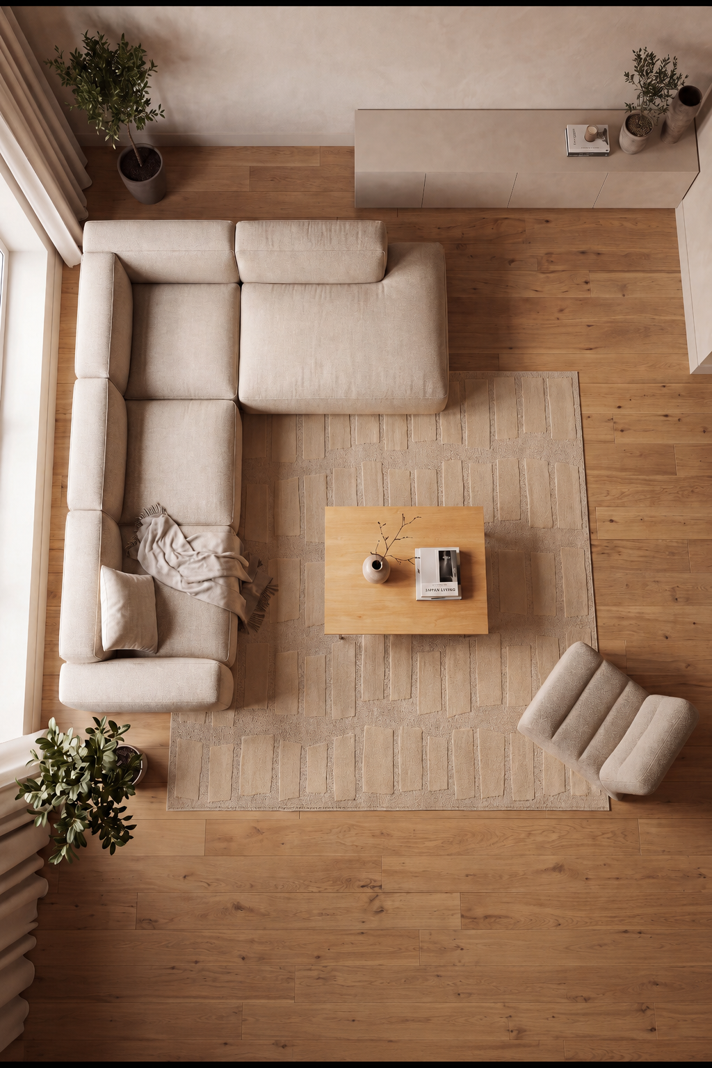Japandi Teppich Linea Block Beige