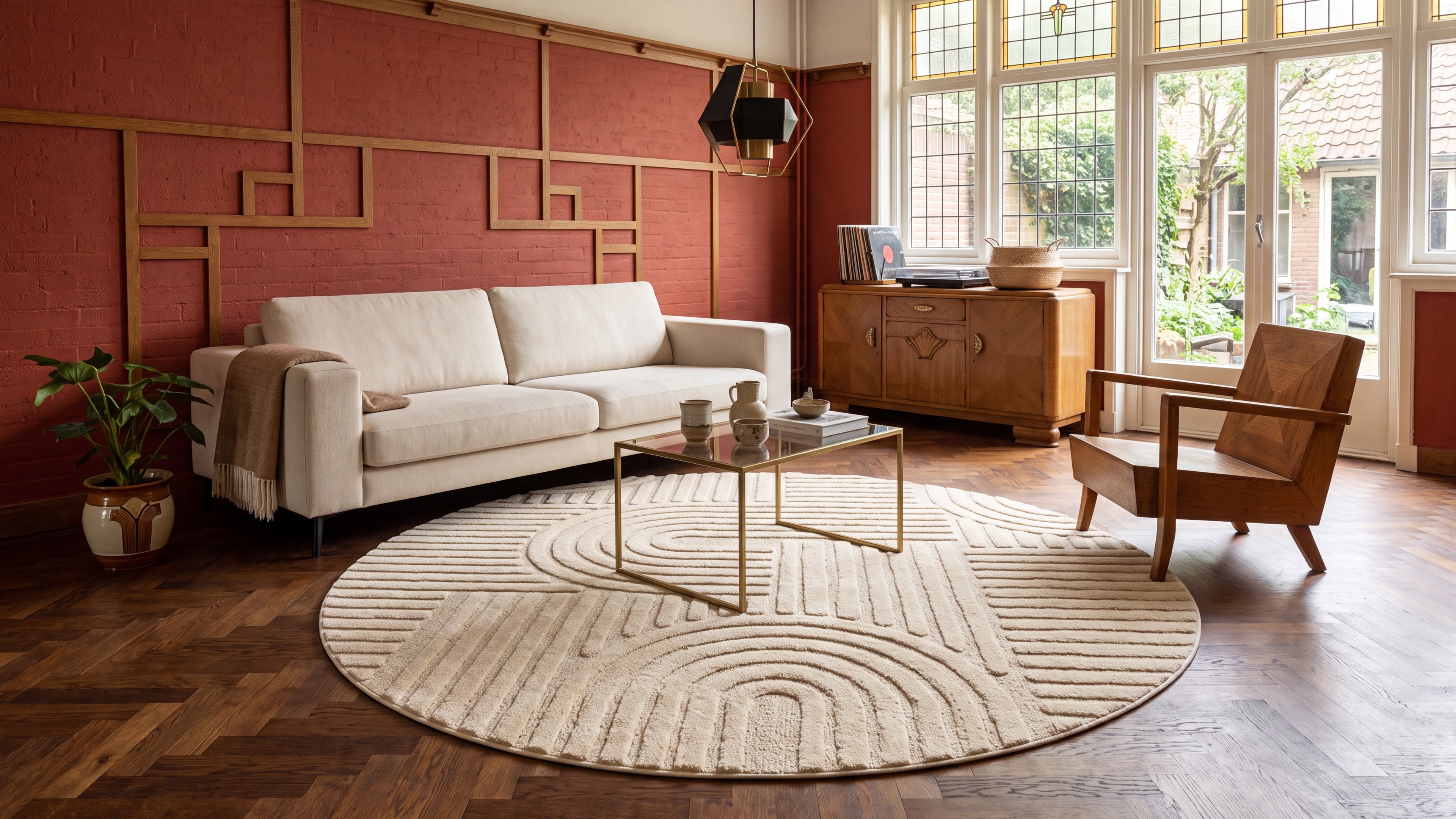 Runder Japandi Teppich - Linea Curve Creme
