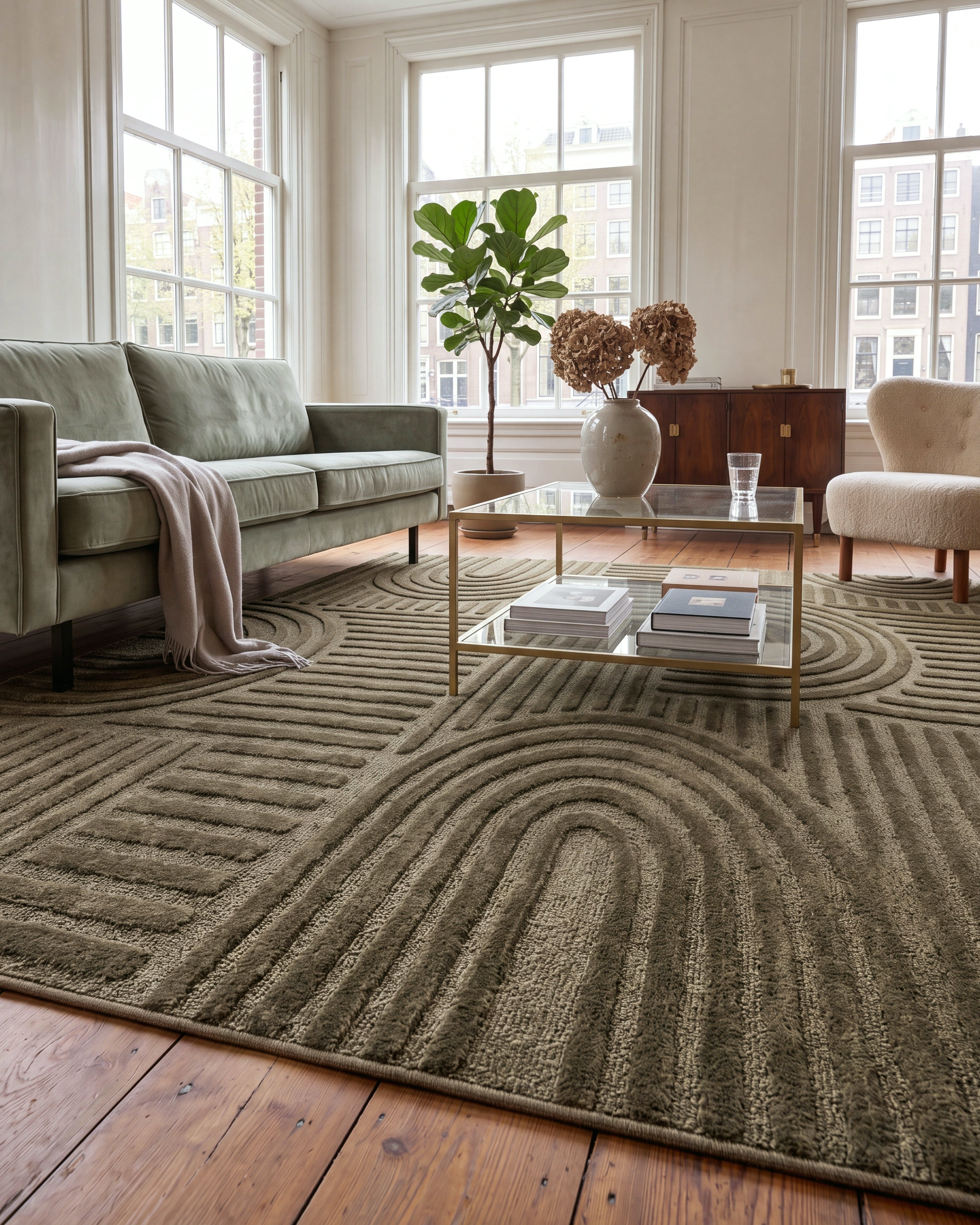 Japandi Teppich Linea Curve Grün