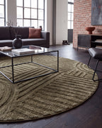 Runder Japandi Teppich Linea Curve Grün