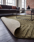Runder Japandi Teppich Linea Curve Grün