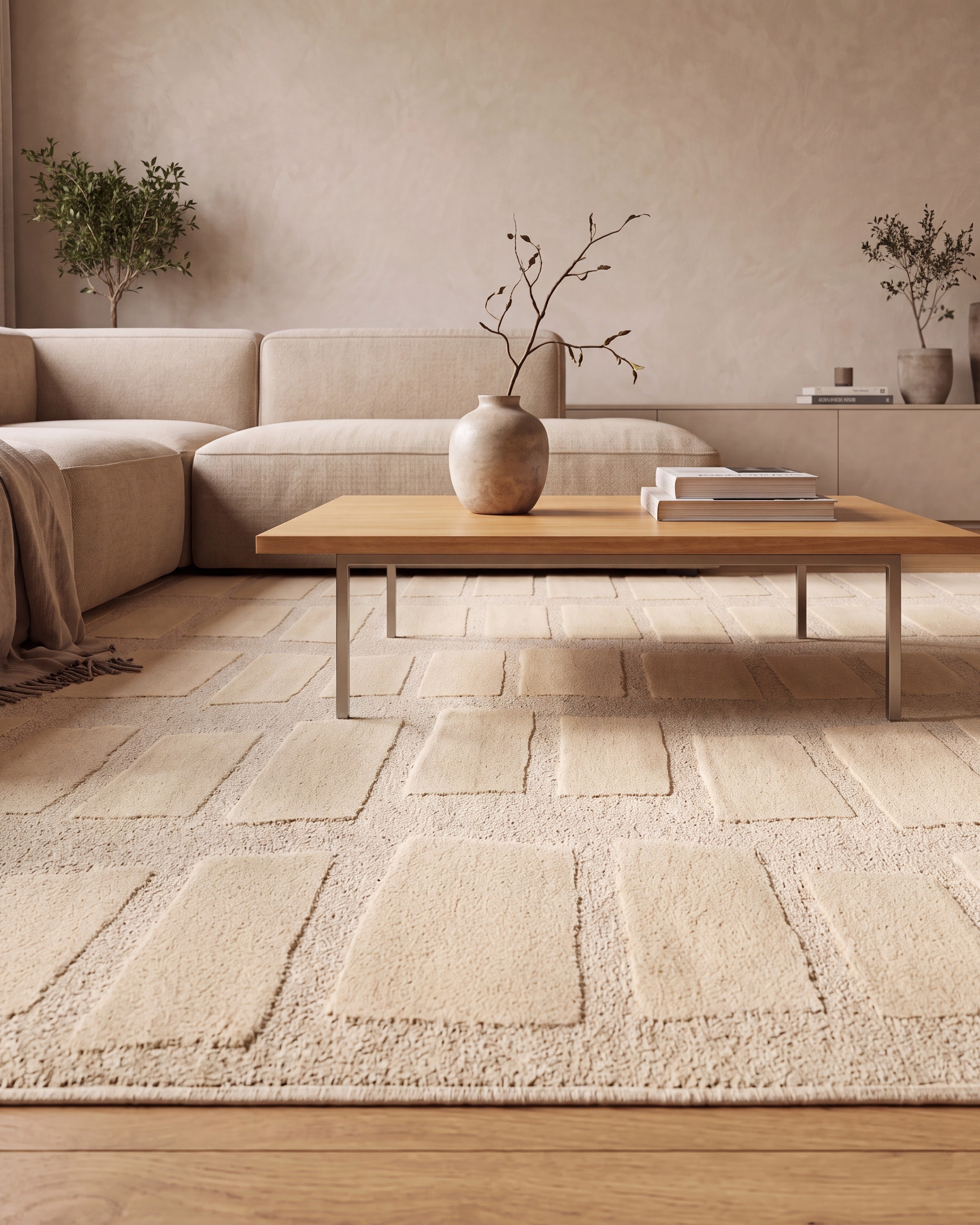 Japandi Teppich Linea Block Creme