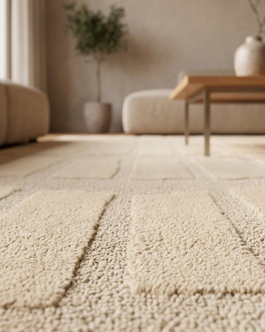 Japandi Teppich Linea Block Creme