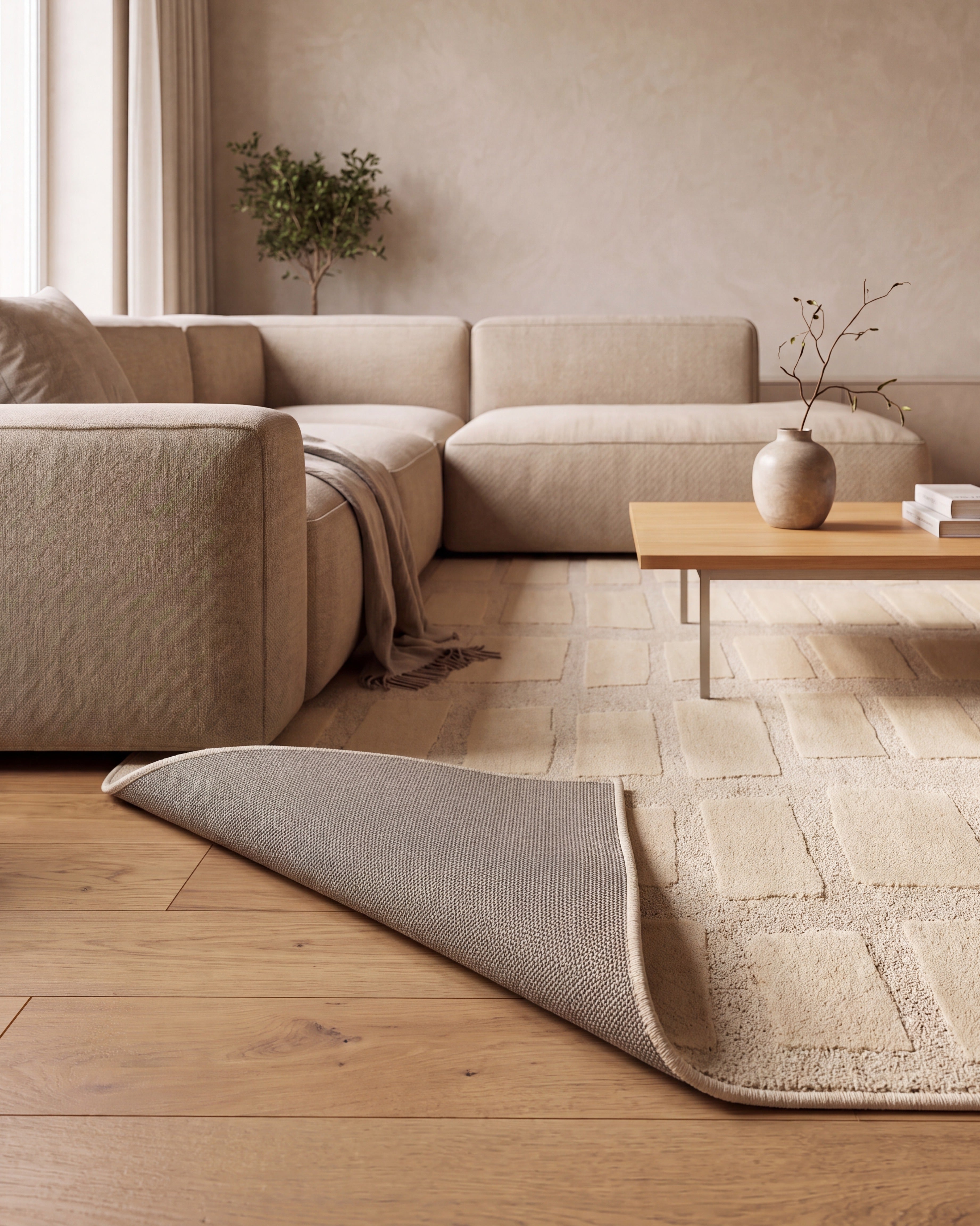 Japandi Teppich Linea Block Creme