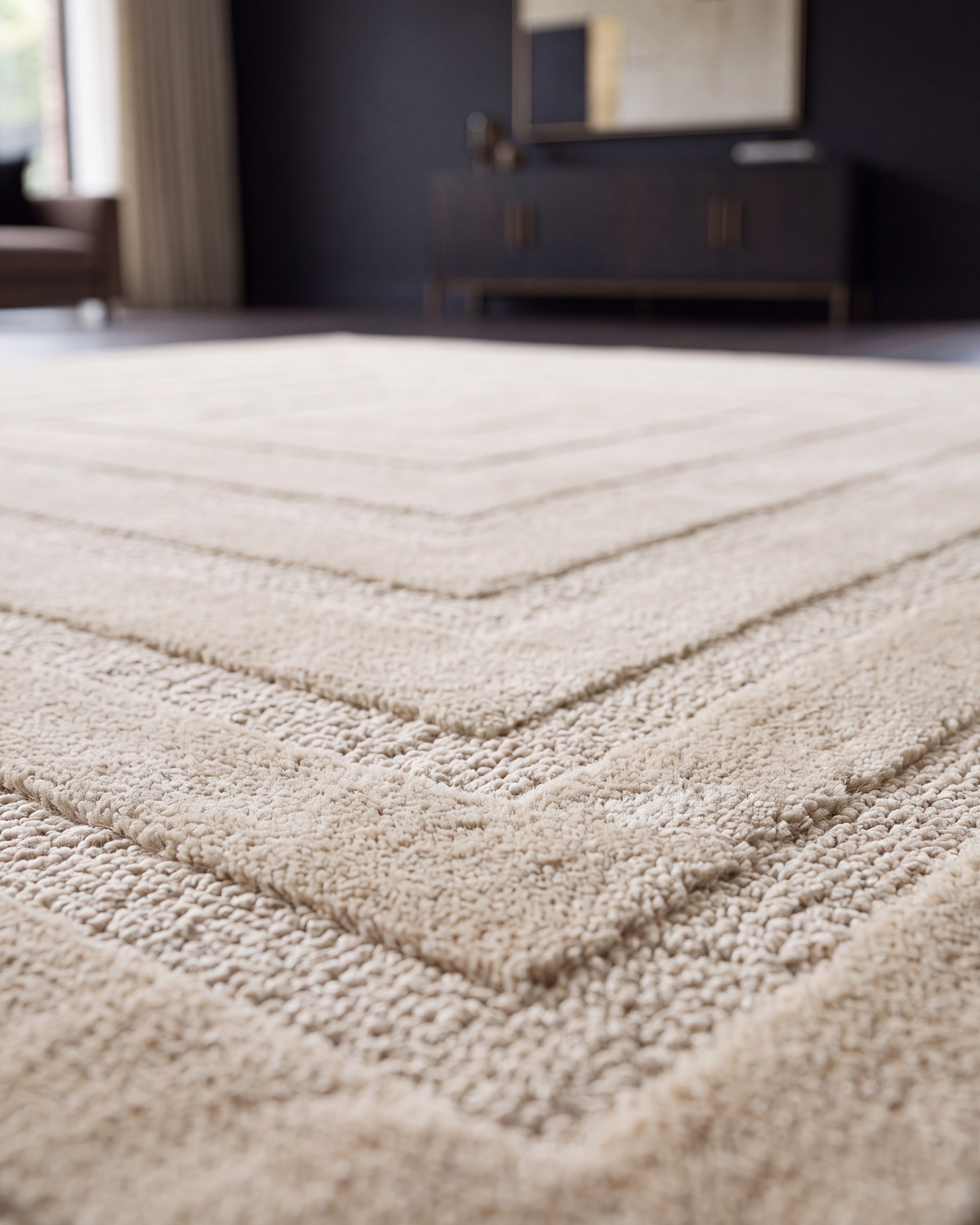 Japandi Teppich Linea Frame Creme