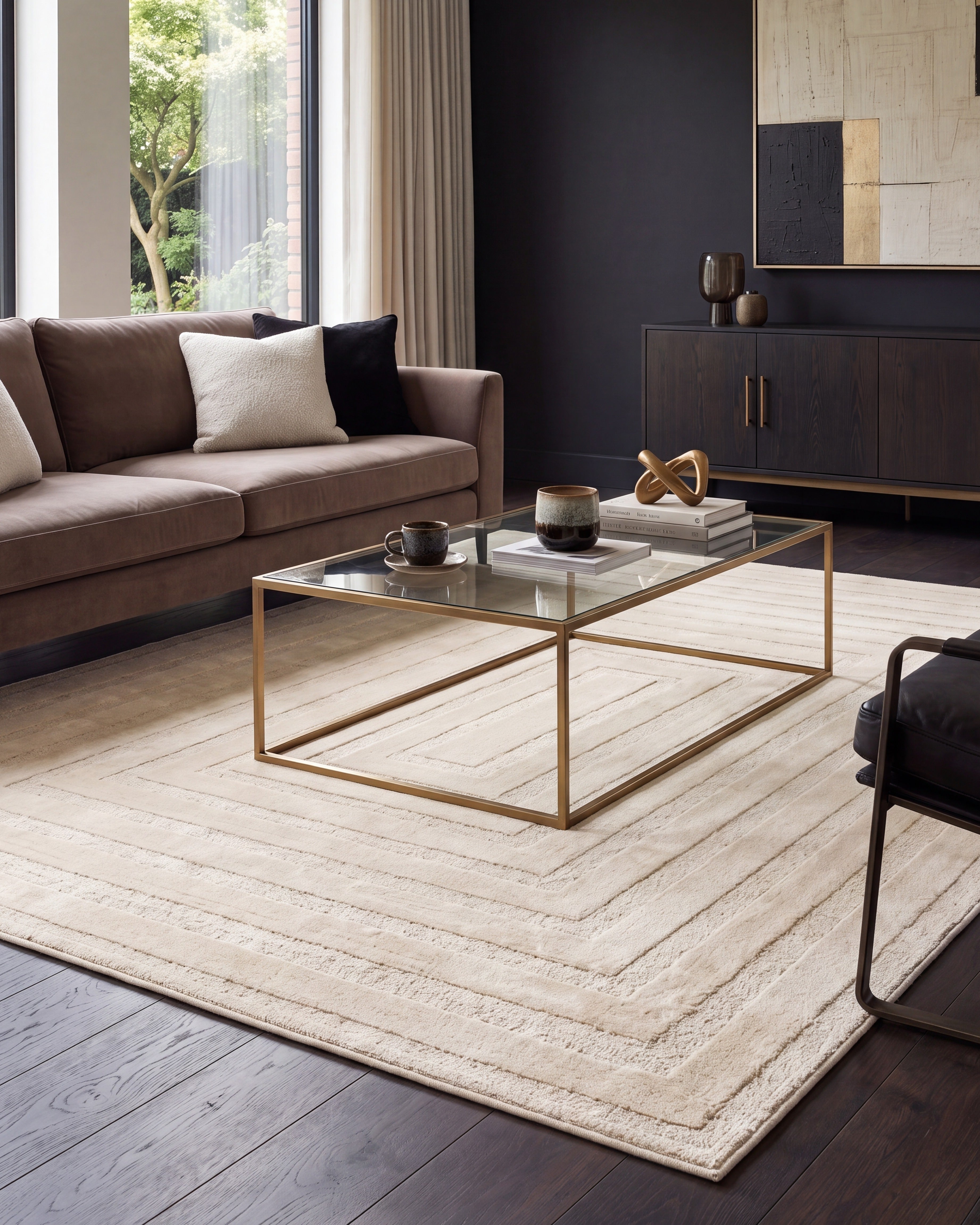 Japandi Teppich Linea Frame Creme