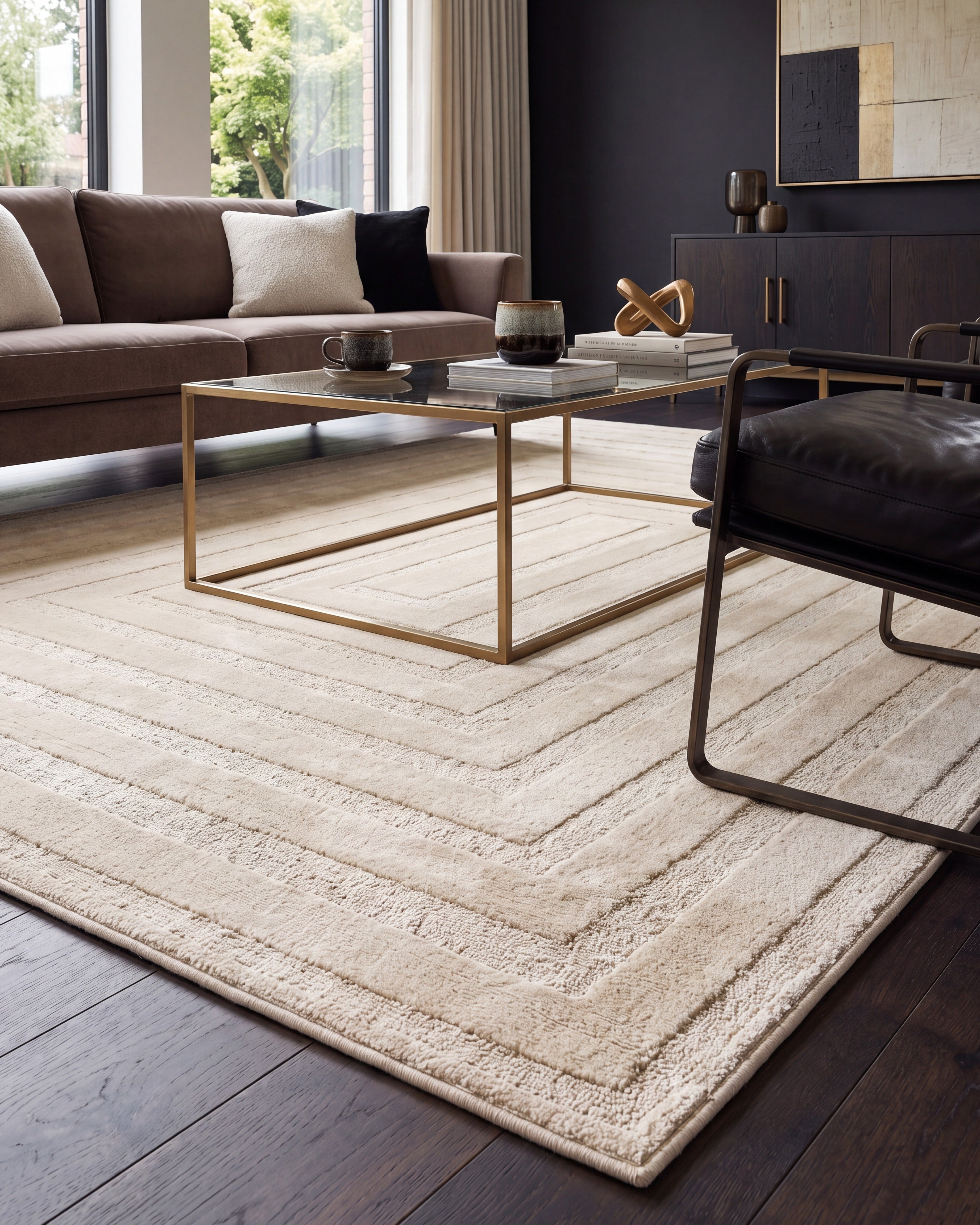 Japandi Teppich Linea Frame Creme