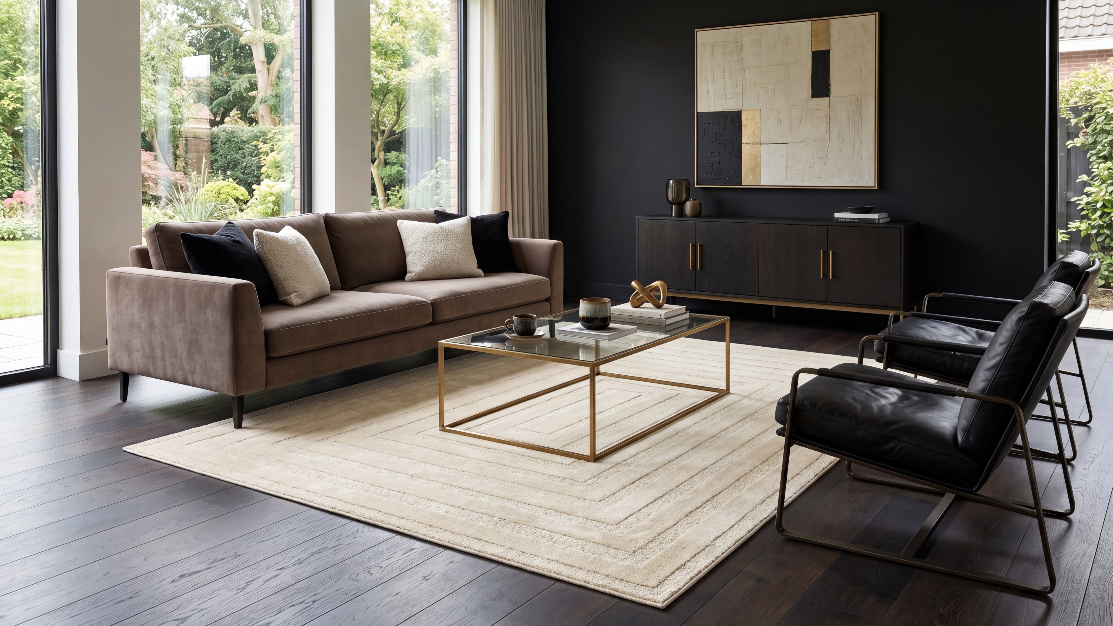 Japandi Teppich Linea Frame Creme