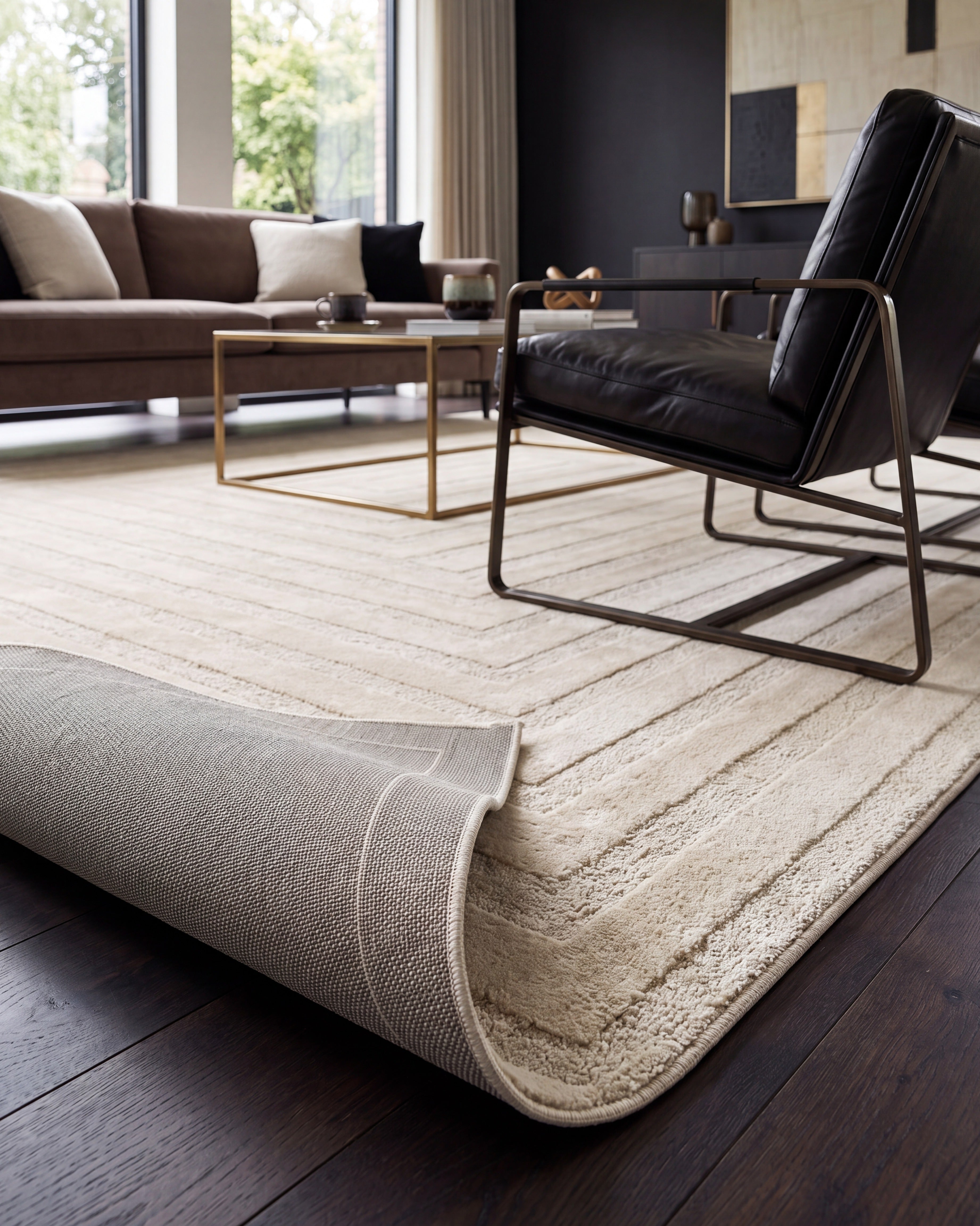 Japandi Teppich Linea Frame Creme