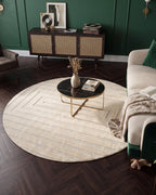 Japandi Teppich Linea Frame Creme Rund
