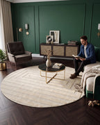 Japandi Teppich Linea Frame Creme Rund