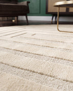 Japandi Teppich Linea Frame Creme Rund