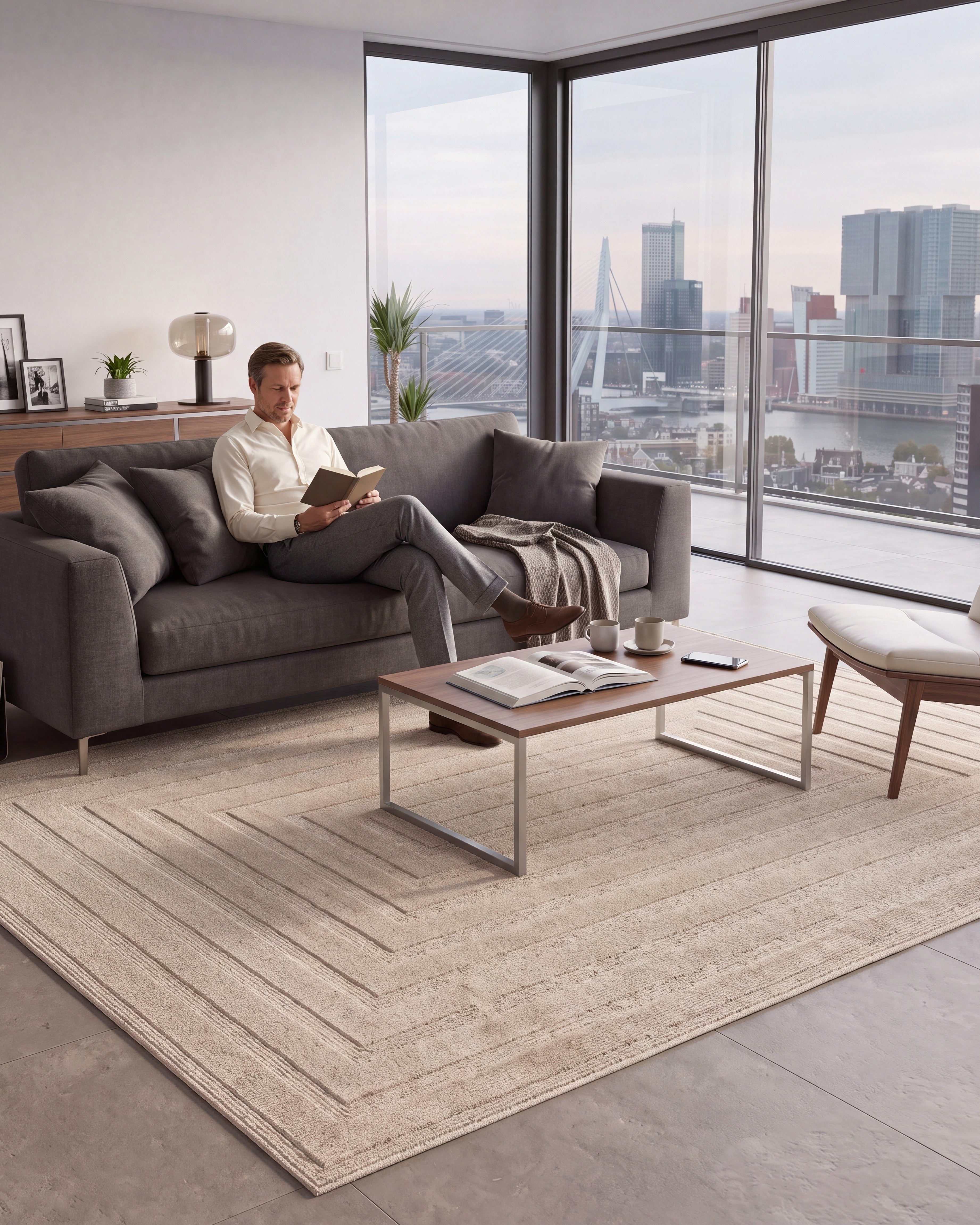 Japandi Teppich Linea Frame Beige
