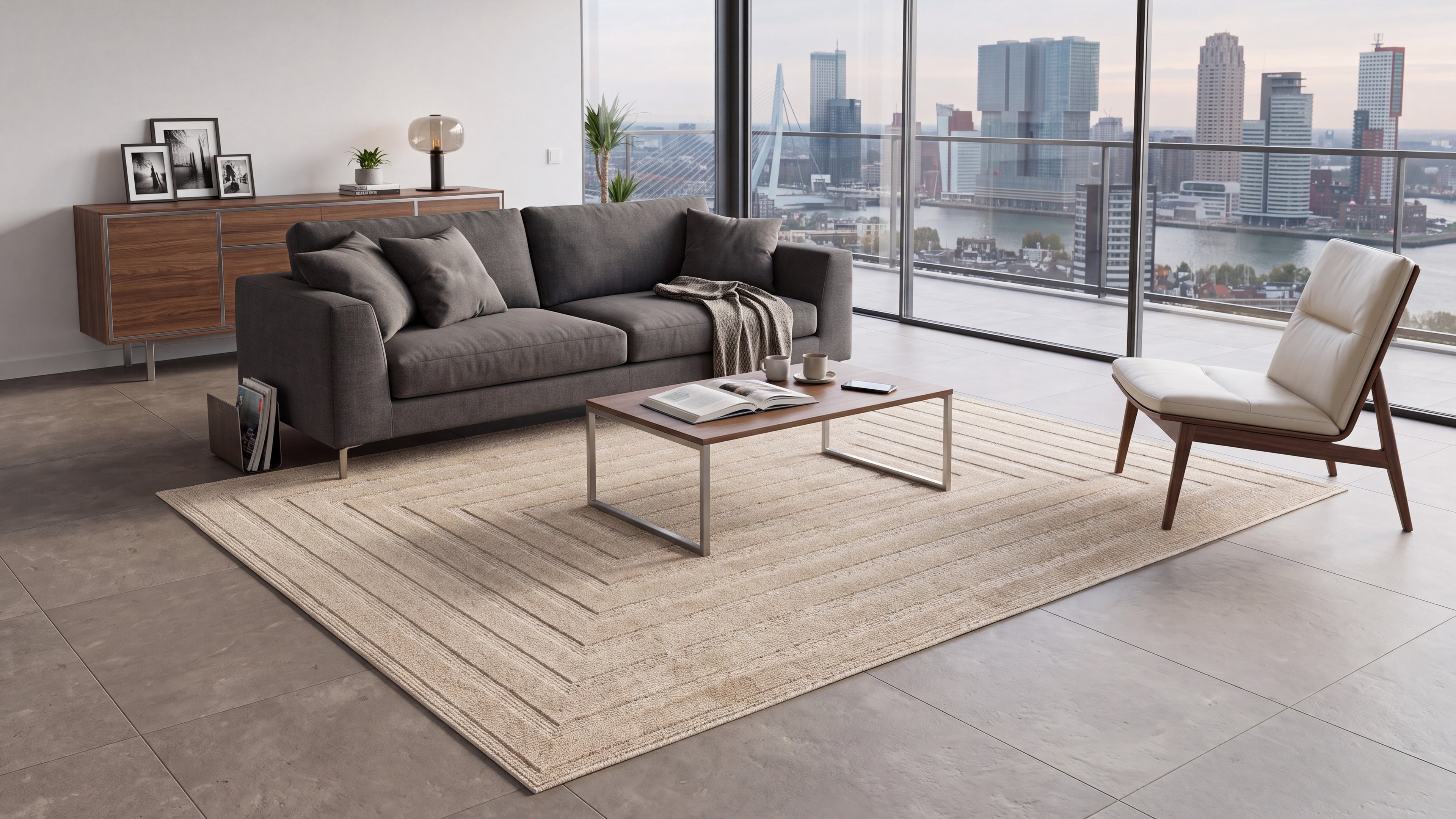 Japandi Teppich Linea Frame Beige